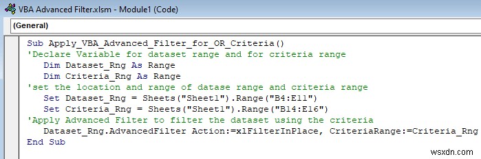 Excel VBA:범위 내에서 여러 기준이 있는 고급 필터(5가지 방법)