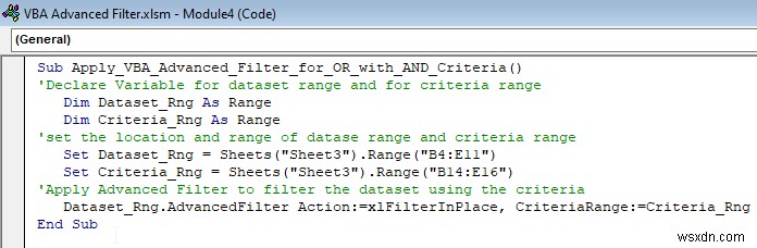 Excel VBA:범위 내에서 여러 기준이 있는 고급 필터(5가지 방법)