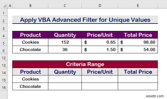 Excel VBA:범위 내에서 여러 기준이 있는 고급 필터(5가지 방법)