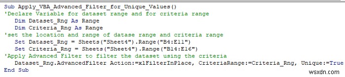 Excel VBA:범위 내에서 여러 기준이 있는 고급 필터(5가지 방법)