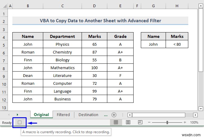 Excel의 고급 필터를 사용하여 데이터를 다른 시트에 복사하는 VBA