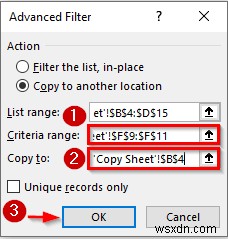 고급 필터를 사용하여 Excel의 다른 시트에 데이터를 복사하는 방법