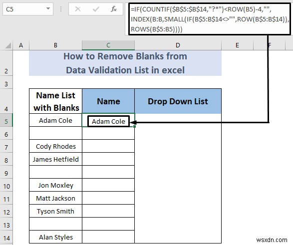 Excel의 데이터 유효성 검사 목록에서 공백을 제거하는 방법(5가지 방법)