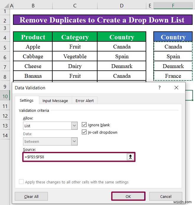 Excel에서 고유한 값으로 드롭다운 목록을 만드는 방법(4가지 방법)