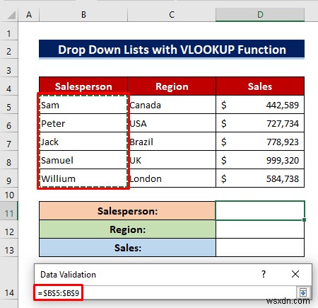 Excel 데이터 유효성 검사에서 사용자 정의 VLOOKUP 수식을 사용하는 방법