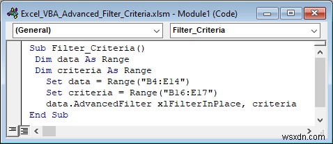 고급 필터 기준이 포함된 Excel VBA 예제(6개 사례)