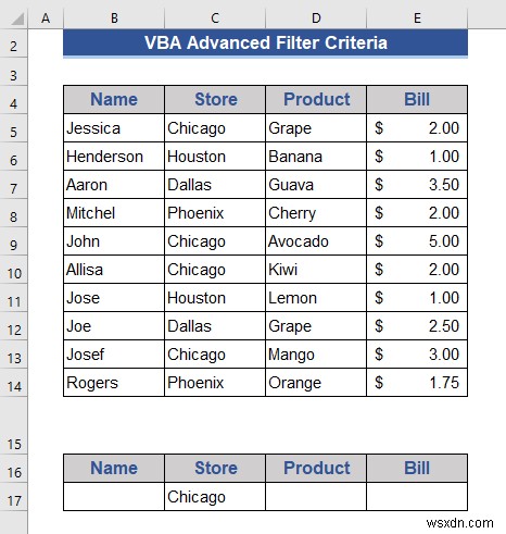 고급 필터 기준이 포함된 Excel VBA 예제(6개 사례)