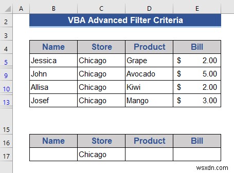 고급 필터 기준이 포함된 Excel VBA 예제(6개 사례)