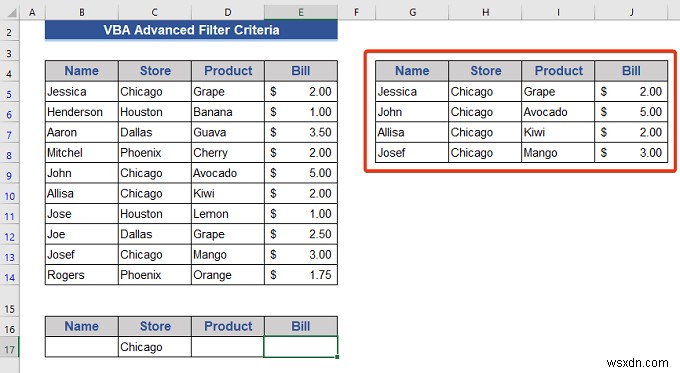 고급 필터 기준이 포함된 Excel VBA 예제(6개 사례)