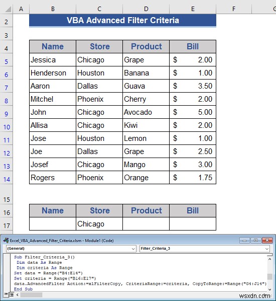 고급 필터 기준이 포함된 Excel VBA 예제(6개 사례)