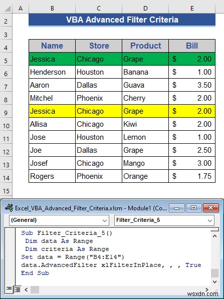 고급 필터 기준이 포함된 Excel VBA 예제(6개 사례)