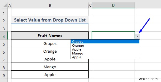 VBA를 사용하여 Excel의 드롭다운 목록에서 값 선택(2가지 방법)