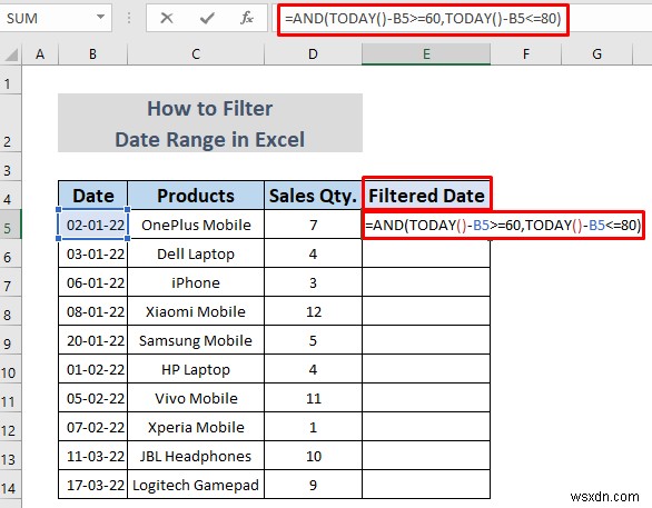 Excel에서 날짜 범위를 필터링하는 방법(5가지 쉬운 방법)