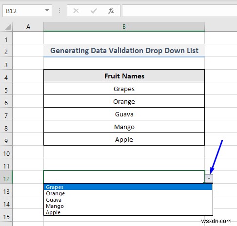 Excel에서 VBA가 포함된 데이터 유효성 검사 드롭다운 목록(7개 응용 프로그램)