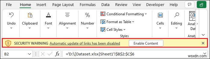 [Fix]:링크의 Excel 자동 업데이트가 비활성화되었습니다.