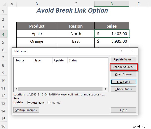 [Fix]:Excel 편집 링크 변경 소스가 작동하지 않음