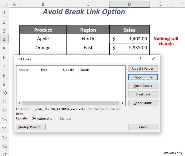 [Fix]:Excel 편집 링크 변경 소스가 작동하지 않음