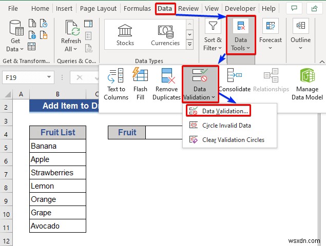 Excel의 드롭다운 목록에 항목을 추가하는 방법(5가지 방법)