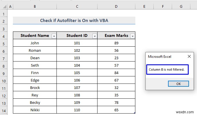 자동 필터가 켜져 있는지 확인하는 Excel VBA(4가지 쉬운 방법)