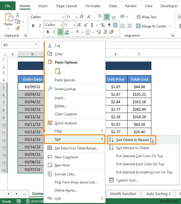Excel에서 날짜별로 행을 정렬하는 방법(8가지 방법)