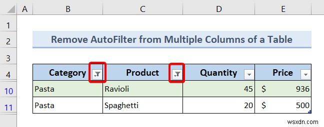 Excel VBA:자동 필터가 있는 경우 제거(예제 7개)