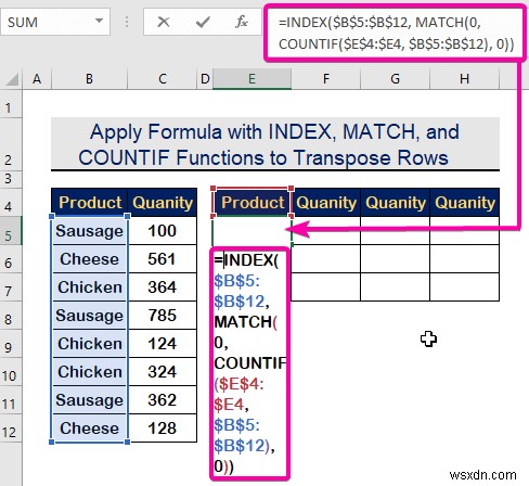 Excel의 기준에 따라 행을 열로 바꾸는 방법(2가지 방법)