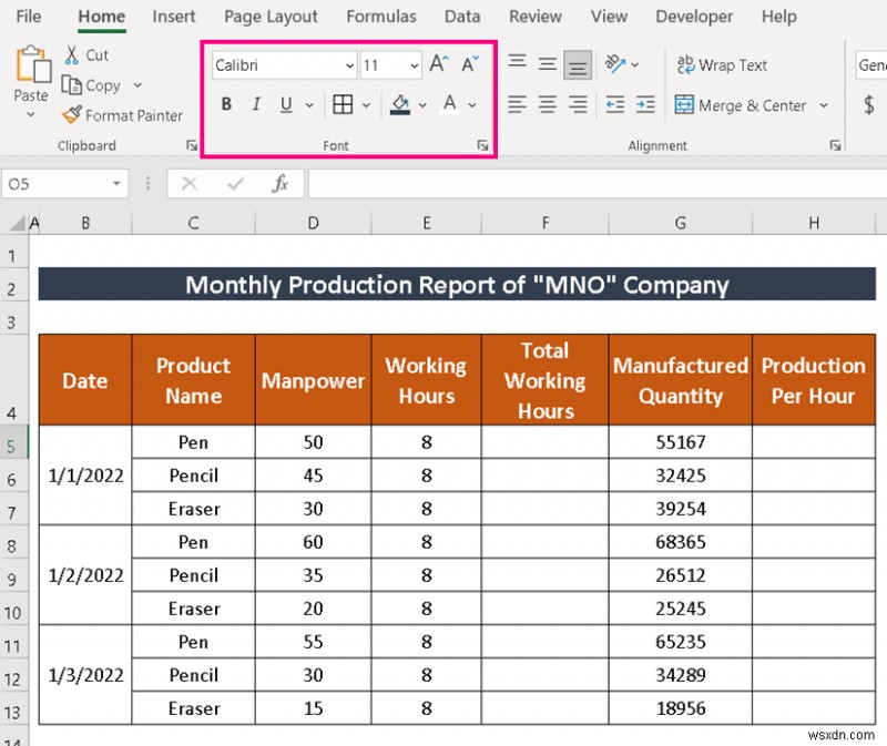 Excel에서 생산 보고서를 만드는 방법(2가지 공통 변형)