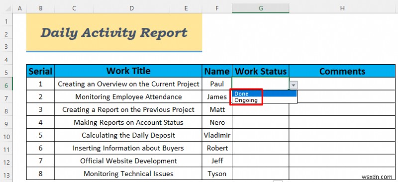 Excel에서 일일 활동 보고서를 만드는 방법(5가지 쉬운 예)