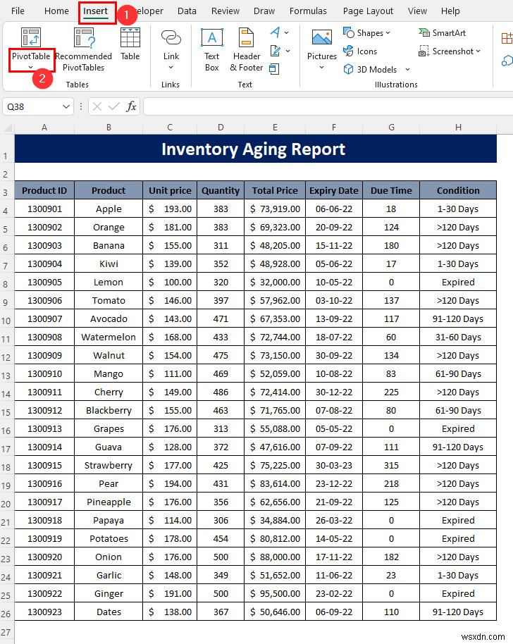 Excel에서 재고 노후화 보고서를 만드는 방법(단계별 지침)