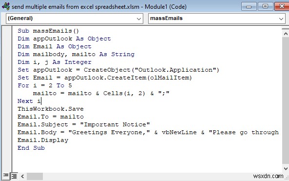 Excel 스프레드시트에서 여러 이메일을 보내는 방법(2가지 쉬운 방법)