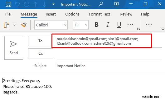 Excel 스프레드시트에서 여러 이메일을 보내는 방법(2가지 쉬운 방법)