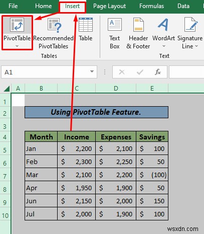 Excel에서 표로 보고서 만들기(간단한 단계 사용)