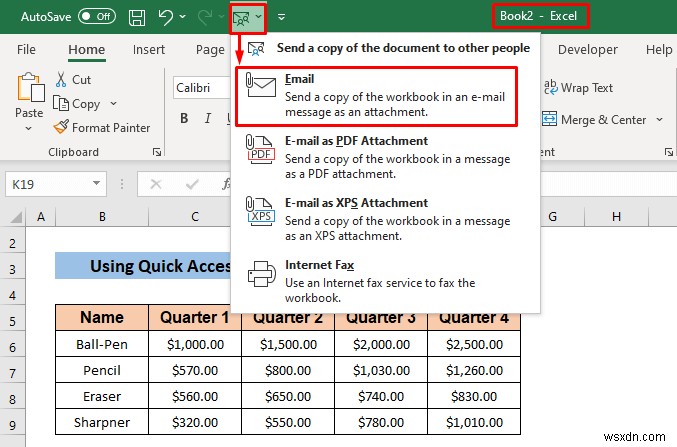 편집 가능한 Excel 스프레드시트를 이메일로 보내는 방법(3가지 빠른 방법)