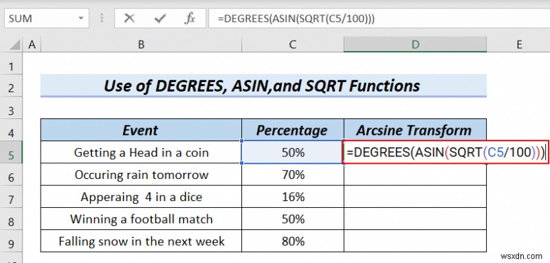 Excel에서 데이터를 Arcsine 변환하는 방법(4가지 편리한 방법)