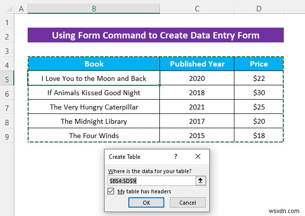 UserForm 없이 Excel 데이터 입력 양식을 만드는 방법