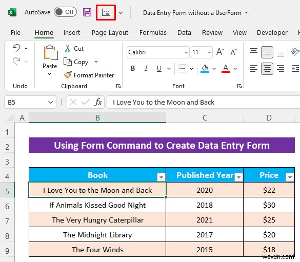 UserForm 없이 Excel 데이터 입력 양식을 만드는 방법