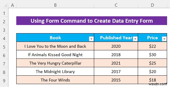 UserForm 없이 Excel 데이터 입력 양식을 만드는 방법