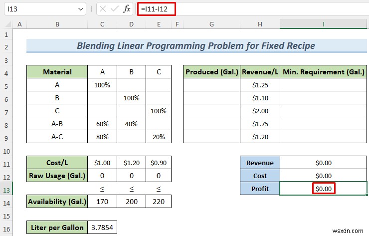 Excel Solver를 사용하여 혼합 선형 계획법 문제를 해결하는 방법