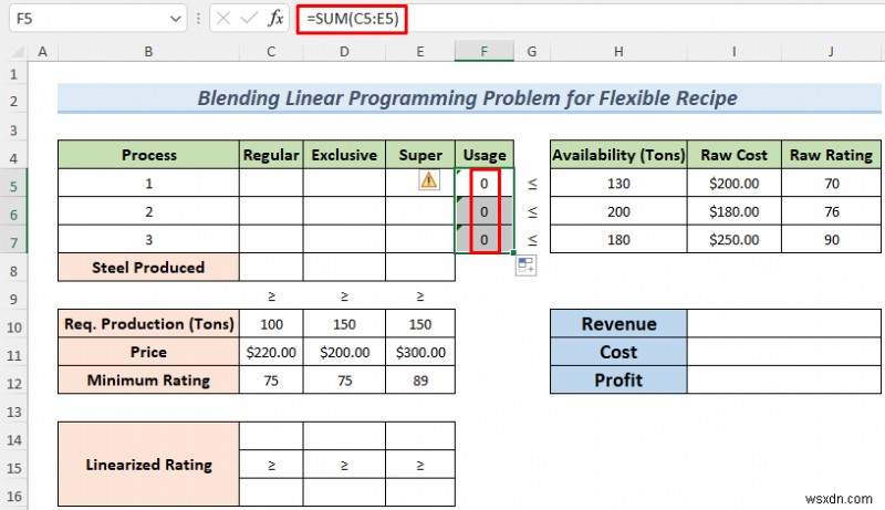 Excel Solver를 사용하여 혼합 선형 계획법 문제를 해결하는 방법