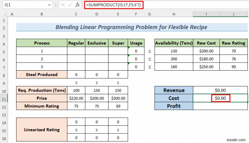 Excel Solver를 사용하여 혼합 선형 계획법 문제를 해결하는 방법