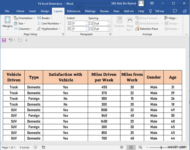 Word에서 Excel 시트를 한 페이지에 맞추는 방법(3가지 간단한 방법)