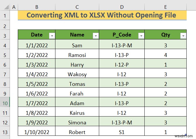 파일을 열지 않고 XML을 XLSX로 변환하는 방법