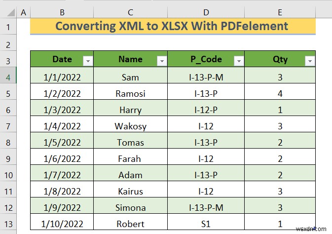 파일을 열지 않고 XML을 XLSX로 변환하는 방법