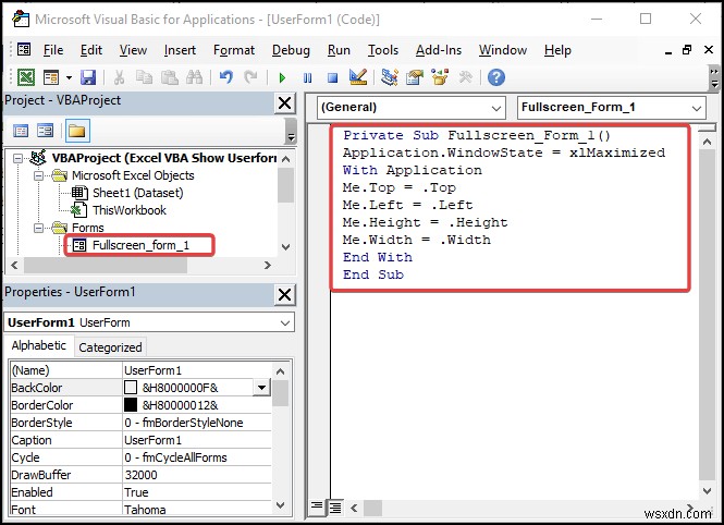 Excel VBA:전체 화면에서 사용자 양식 표시(4가지 쉬운 방법)