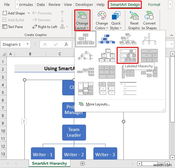 Excel에서 SmartArt 계층 구조를 사용하는 방법(간단한 단계 포함)