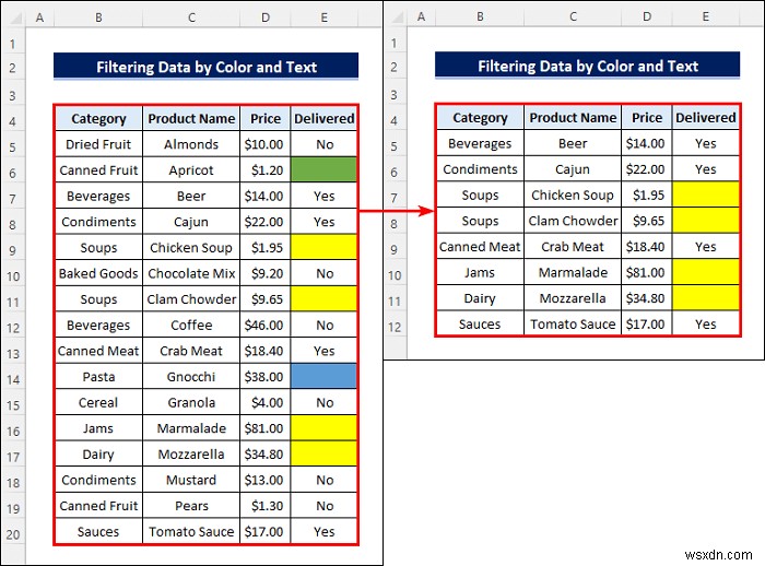 색상 및 텍스트별 Excel 필터(간단한 단계 포함)
