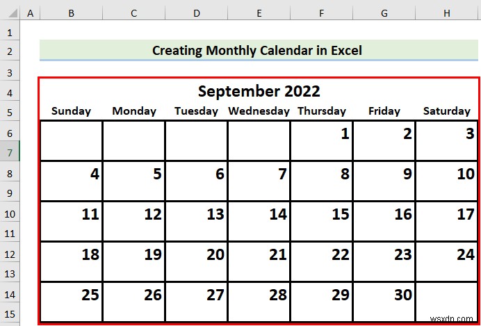 템플릿 없이 Excel에서 달력을 만드는 방법(2개의 예)