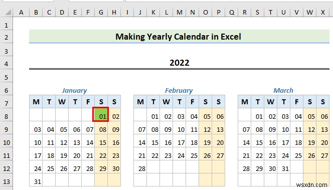 템플릿 없이 Excel에서 달력을 만드는 방법(2개의 예)