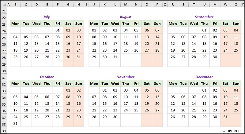 Excel에서 연간 달력을 만드는 방법(간단한 단계 포함)