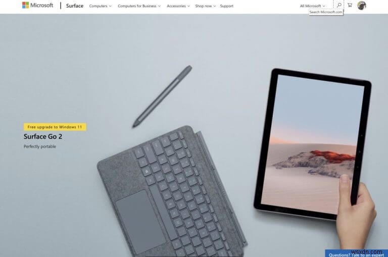 Microsoft Store Surface 목록에 Windows 11 배너로 무료 업그레이드 추가